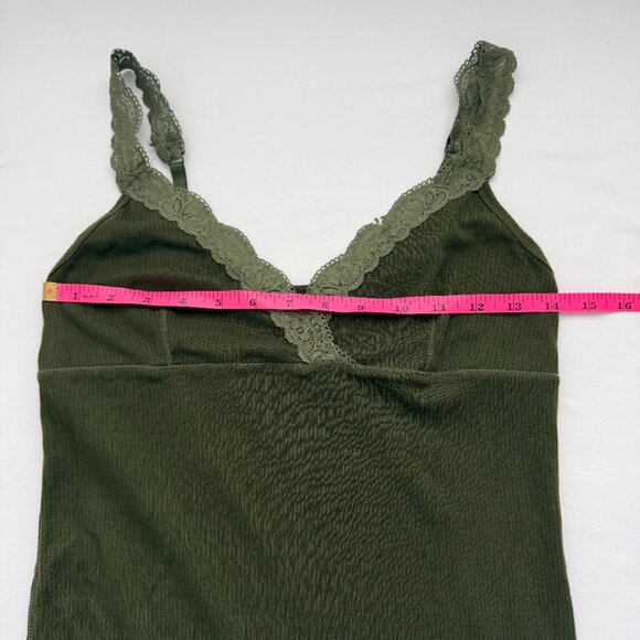 Aeropostale Olive Green Lace Trim Ribbed Tank Top Sleeveless Soft Stretch Cami - Picture 2 of 5